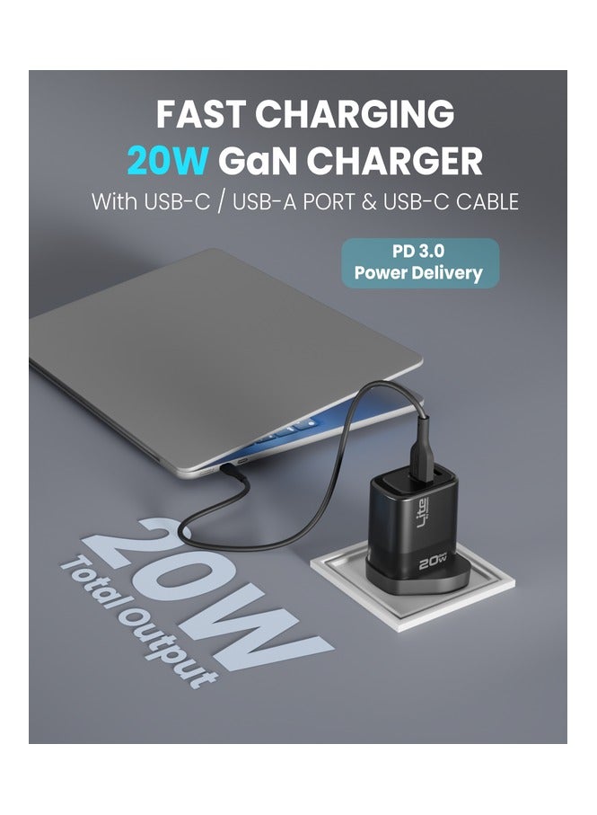 Moxedo Lite 20W GaN Charger USB-C/USB-A Ports Fast Charging PD 3.0 Compatible for iPhone Series, iPad Pro 12.9, 11, MacBook, Samsung Galaxy S24, Pixel and more. - Image 4