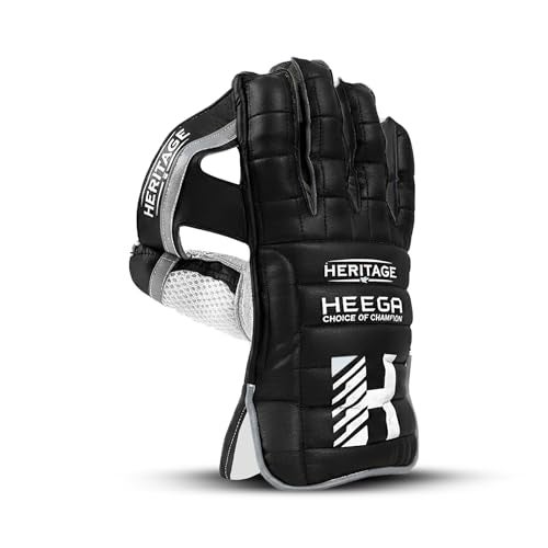 Heega Choice of Champion Heega Heritage Leather Cricket Wicket Keeping Gloves for Professional Players | Durable Construction, High-Density Finger Protection, Ergonomic Design for Enhanced Flexibility and Comfort Black Men - Image 2