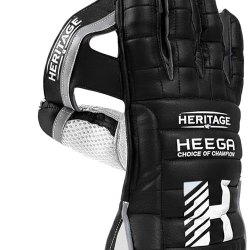 Heega Choice of Champion Heega Heritage Leather Cricket Wicket Keeping Gloves for Professional Players | Durable Construction, High-Density Finger Protection, Ergonomic Design for Enhanced Flexibility and Comfort Black Men - Image 4