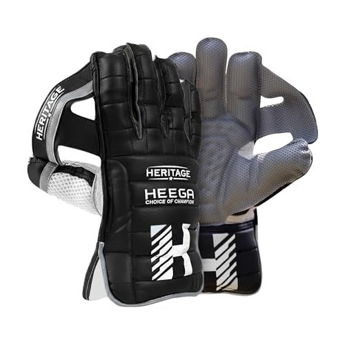 Heega Choice of Champion Heega Heritage Leather Cricket Wicket Keeping Gloves for Professional Players | Durable Construction, High-Density Finger Protection, Ergonomic Design for Enhanced Flexibility and Comfort Black Men - Image 1