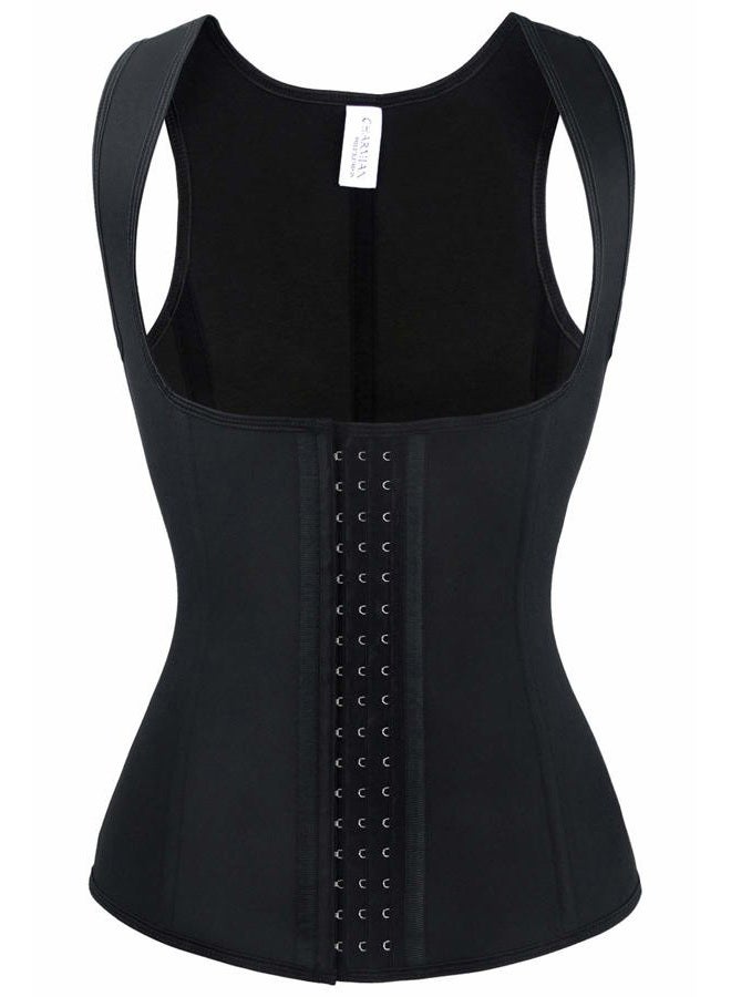 Charmian Women's Latex Underbust Waist Training Cincher Steel Boned Body Shaper Corset Vest Vest-Black Medium - Image 1