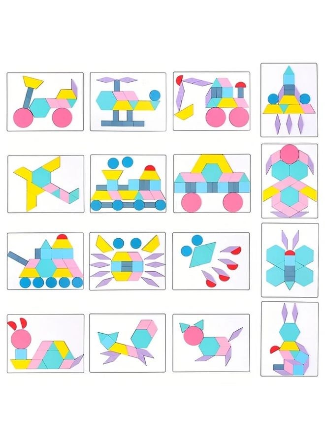 180 Pieces Wooden Pattern Building Blocks Tangram Shape Puzzle Set Stacking Game Preschool Brainstorming Gift - Image 5