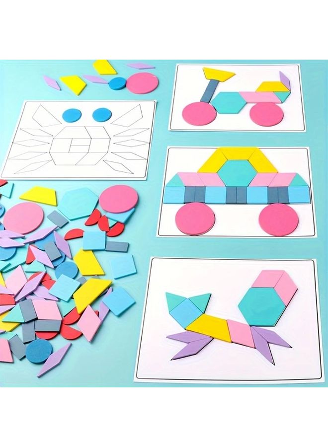 180 Pieces Wooden Pattern Building Blocks Tangram Shape Puzzle Set Stacking Game Preschool Brainstorming Gift - Image 3