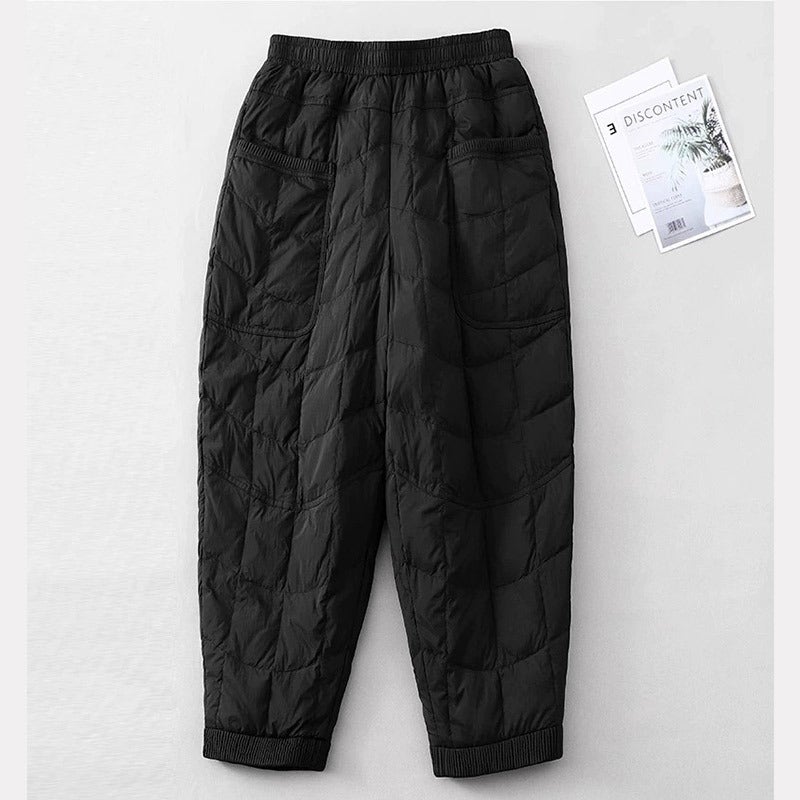 2024 Autumn/winter New Style Thickened Warm Down Pants Trendy Fashionable Loose Fit Elastic Waist Down Cotton Thermal Pants Black [1620 # 】 