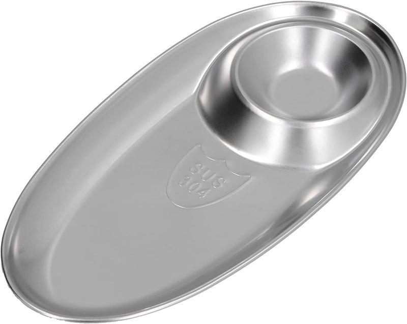 Stainless Steel Divided Snack Plate - Two-Compartment Serving Tray for Dip, Appetizers, Snacks, Veggies, and Chips - Perfect for Home and Outdoor Camping - Image 3