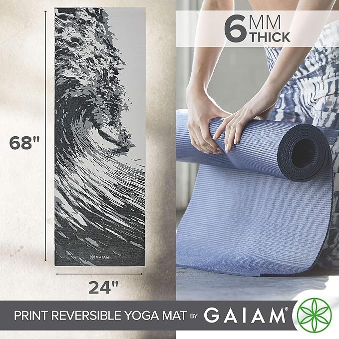 Gaiam حصيرة يوغا غايايم مطبوعة مميزة قابلة للعكس سميكة جداً غير قابلة للانزلاق للتمارين واللياقة البدنية لجميع أنواع اليوغا، بيلاتيس وتمارين الأرض، زارا روج، 68 بوصة طول × 24 بوصة عرض × 6 مم سمك - Image 2