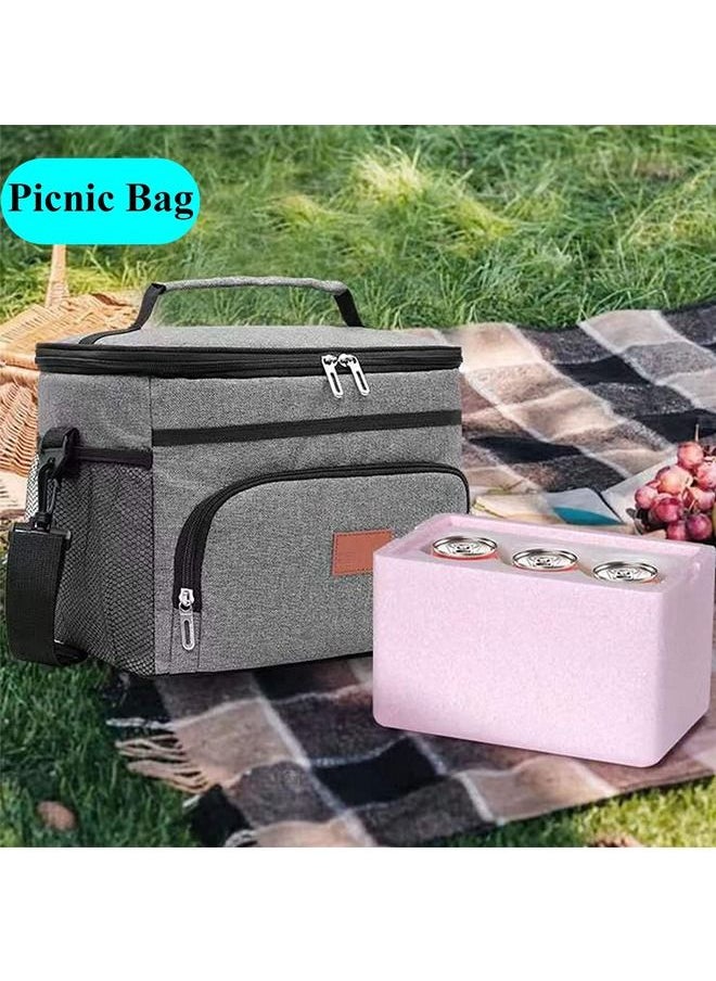 15L Grey Insulated Cooler Bag Reusable Insulated Waterproof Lunch Bag for Office Work School Picnic Beach Gym combination Grey 30x23x22 cm