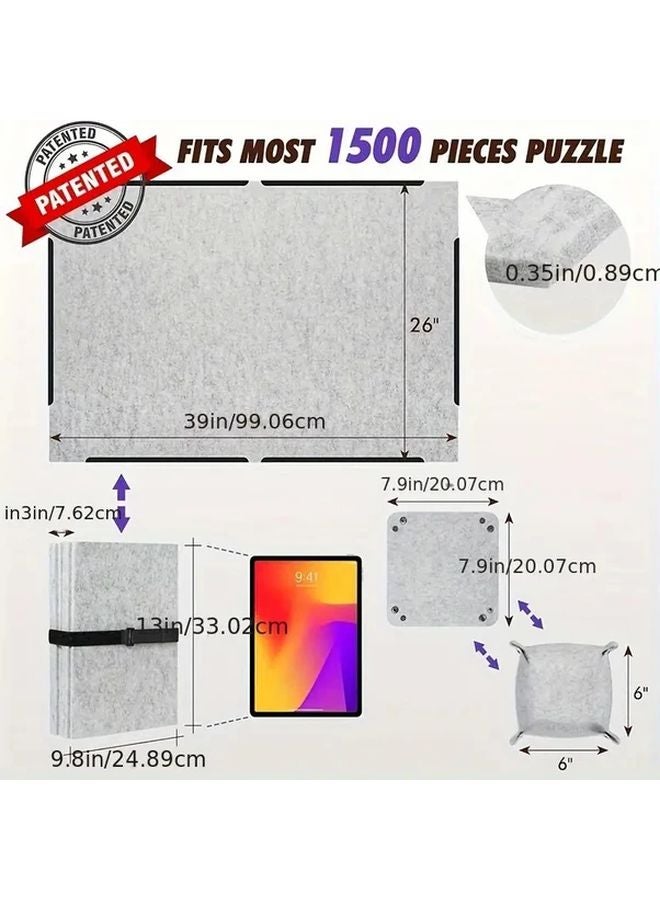 Light Grey 1500 Pcs Puzzle Board Foldable Mat 6 Drawstrings Storage Trays Bag - Image 1