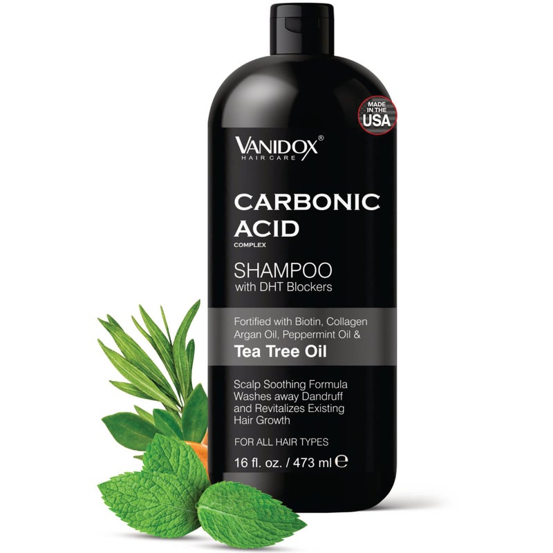 VANIDOX Carbonic Acid Shampoo for Men and Women with DHT Blockers - Made in USA - Stimulates Hair Growth, Scalp Exfoliator, Sulfate Free Shampoo with Biotin and Tea Tree Oil (16 Fl Oz) - Image 1