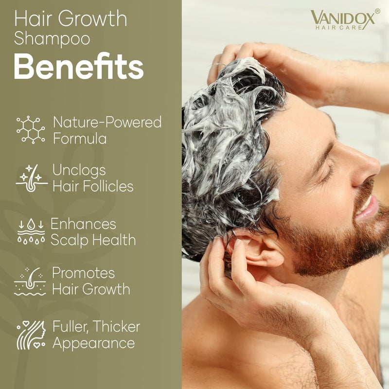 VANIDOX Carbonic Acid Shampoo for Men and Women with DHT Blockers - Made in USA - Stimulates Hair Growth, Scalp Exfoliator, Sulfate Free Shampoo with Biotin and Tea Tree Oil (16 Fl Oz) - Image 3
