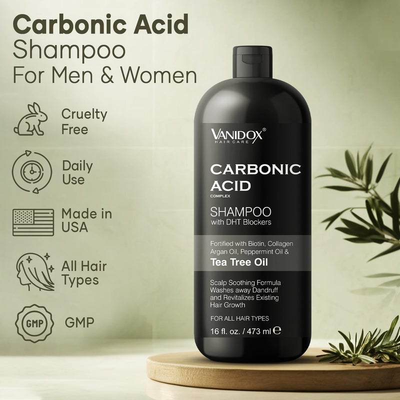 VANIDOX Carbonic Acid Shampoo for Men and Women with DHT Blockers - Made in USA - Stimulates Hair Growth, Scalp Exfoliator, Sulfate Free Shampoo with Biotin and Tea Tree Oil (16 Fl Oz) - Image 2