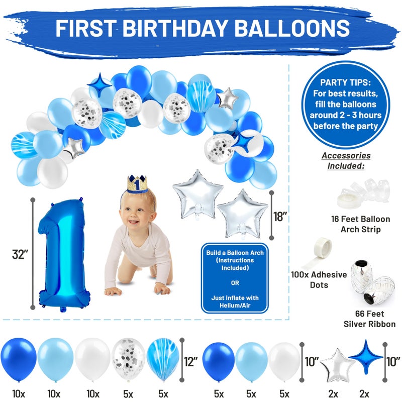 PartyHooman Boy 1st Birthday Decors: Package With Photo Banner, Backdrop, Crown, High Chair Banner & Supplies - Image 4