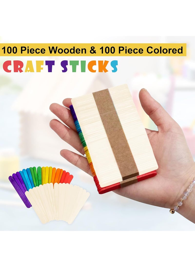 GLUN GLUN 200 Sticks100 Colored and 100 Plain Sticks Natural Wooden ice Cream Sticks for School Projects  - Image 3