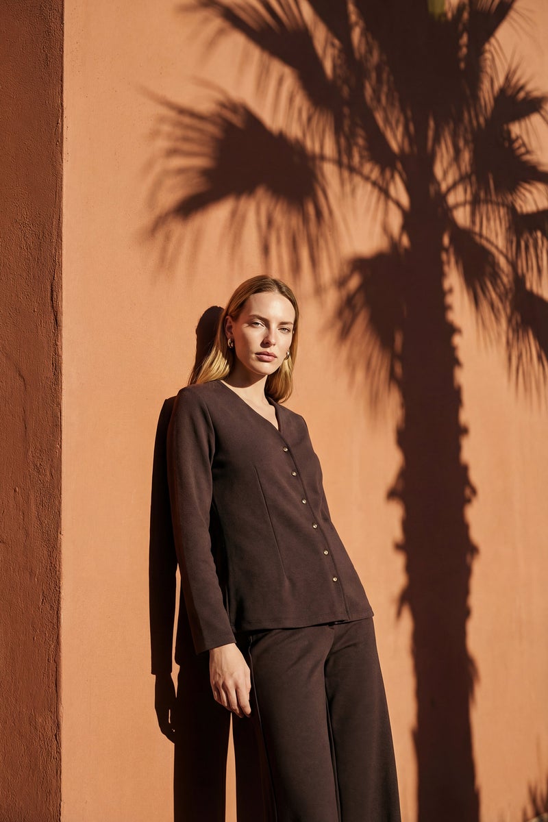 DeFacto Brown Woman Regular Fit V-Neck Cardigan Casual - Image 1