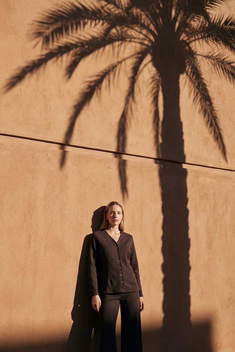 DeFacto Brown Woman Regular Fit V-Neck Cardigan Casual - Image 2