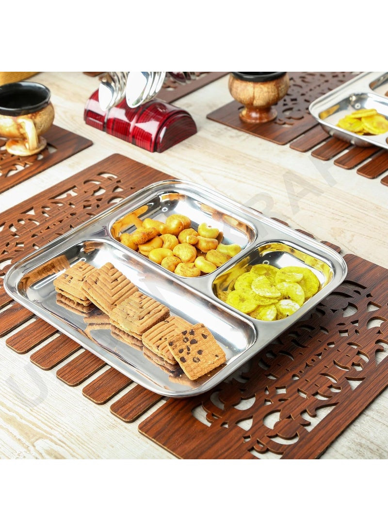 Ajay's Shoppe Ajays Shoppe Set of 3 Stainless Steel Square Partition Plates 8 Inches  - Image 3