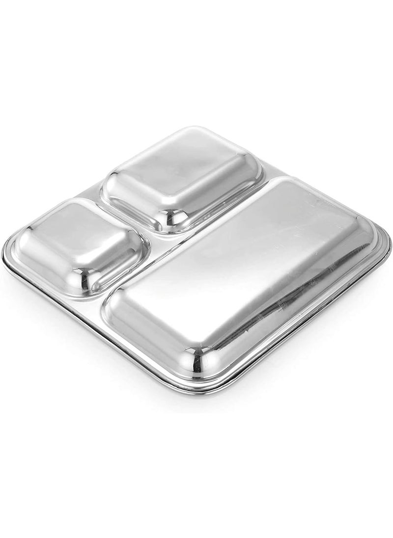 Ajay's Shoppe Ajays Shoppe Set of 3 Stainless Steel Square Partition Plates 8 Inches  - Image 2