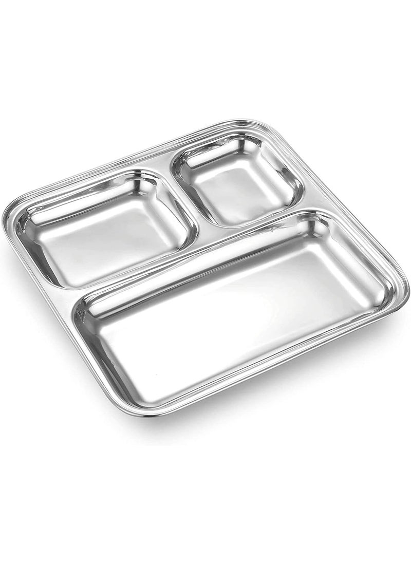Ajay's Shoppe Ajays Shoppe Set of 3 Stainless Steel Square Partition Plates 8 Inches  - Image 1