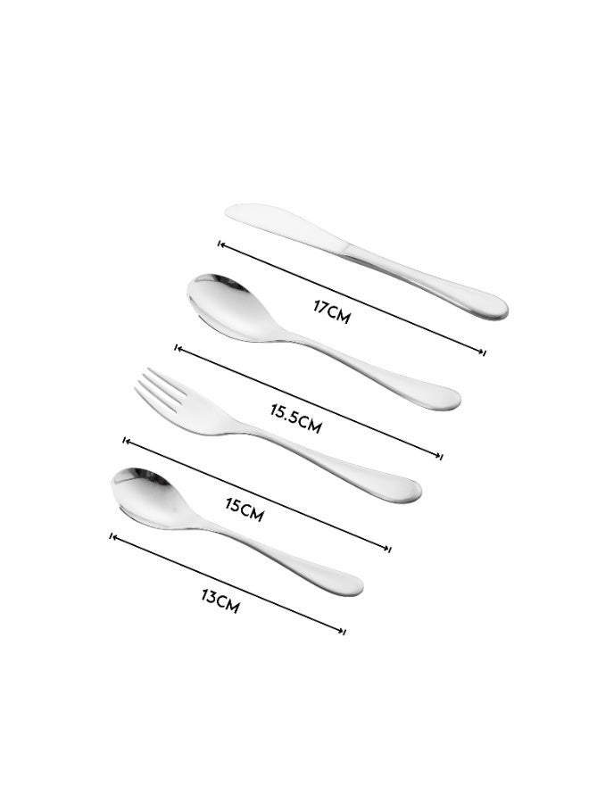 BSF 🍽️ Plain stainless steel children's serving set (spoon + fork + knife + teaspoon) – 4 pieces ✨ - Image 3