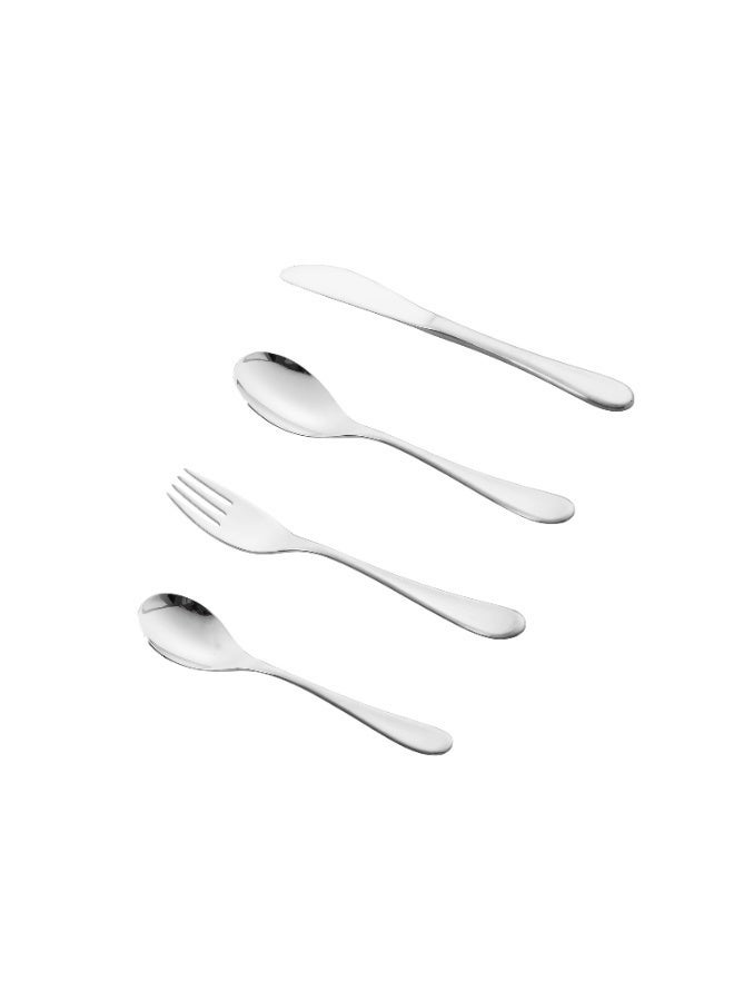 BSF 🍽️ Plain stainless steel children's serving set (spoon + fork + knife + teaspoon) – 4 pieces ✨ - Image 2