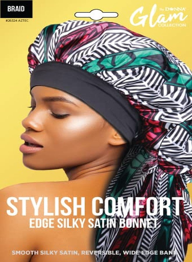 DONNA Stylish Edge Reversible Silky Bonnet, Shower Cap for Women Silk Bonnet for Sleeping Satin Bonnet Braid AZTEC