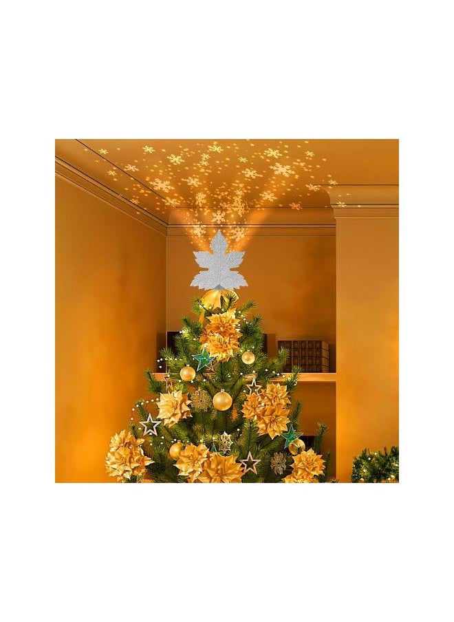 silvercnc - Christmas Tree Topper Leaf Shape Led Snowflake Projector Light for Christmas Tree Top Shinning Star Decorations US Plug - Image 1
