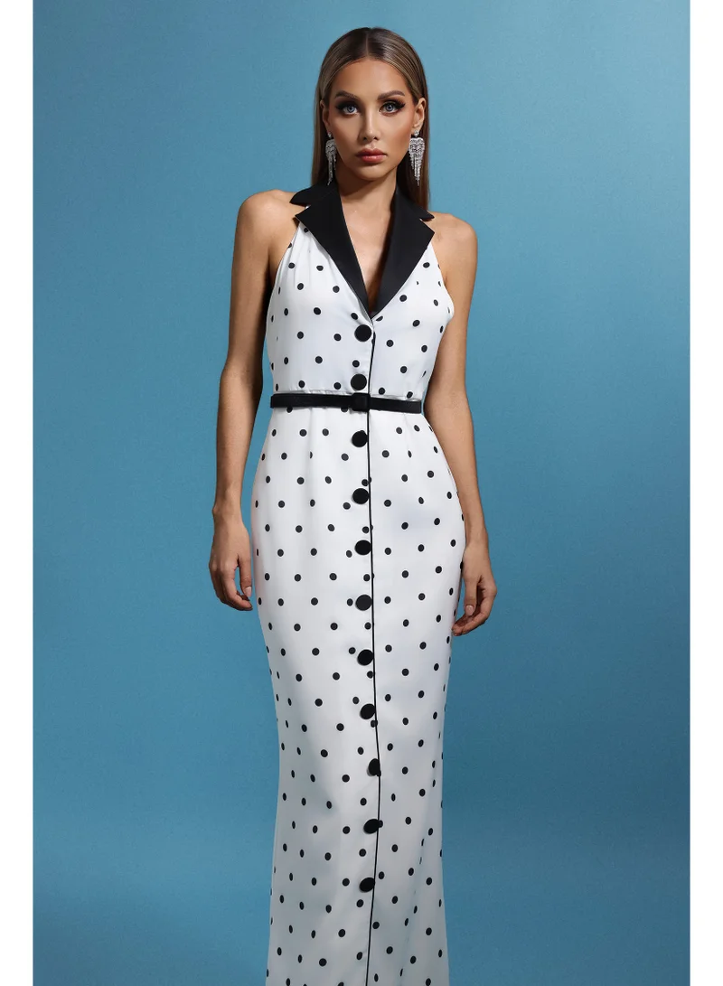 Bella Barnett Daryl Sleevess Polka Dot V-Neck Maxi Dress