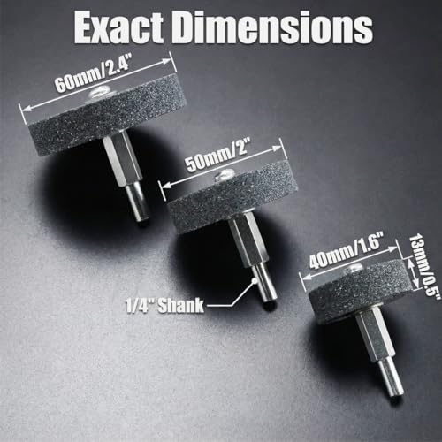 JUNLIXN 𝐉𝐔𝐍𝐋𝐈𝐗𝐍 3 Pcs Mounted Stone Grinding Wheels with 1/4-Inch Shank 40mm/50mm/60mm Diameter Abrasive Stone Grinding Wheels for Drill, Grinder, Rotary Tools - Image 2