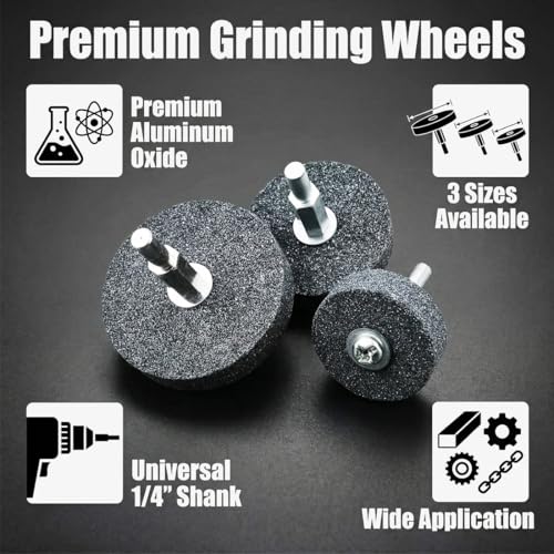 JUNLIXN 𝐉𝐔𝐍𝐋𝐈𝐗𝐍 3 Pcs Mounted Stone Grinding Wheels with 1/4-Inch Shank 40mm/50mm/60mm Diameter Abrasive Stone Grinding Wheels for Drill, Grinder, Rotary Tools - Image 3