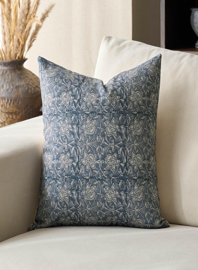 DOMVITUS Floral Pillow Covers 20x20 Throw Pillow Covers Block Print Vintage Decorative Neutral Pillow Cover for Couch Bed Living Room Dusty Blue 1PC - Image 1