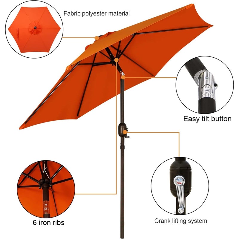 Blissun 7.5 ft Patio Umbrella, Yard Umbrella, Outdoor Market Umbrella with Push Button Tilt Crank, Orange - Image 2