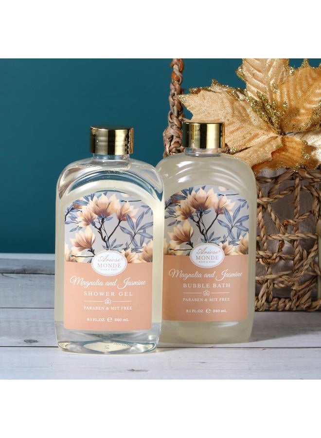 ArioseMonde Home Spa Gift Basket, Bath Spa Kit for Women, with Body Lotion, Shower Gel, Bubble Bath, Body Scrub, Bath Salt, Bath Bomb, Magnolia & Jasmine Bath Gift Set for Women, Bath Gift Basket for Mother's Day - Image 2