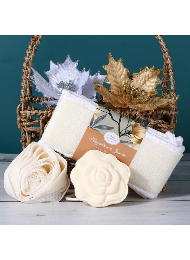 ArioseMonde Home Spa Gift Basket, Bath Spa Kit for Women, with Body Lotion, Shower Gel, Bubble Bath, Body Scrub, Bath Salt, Bath Bomb, Magnolia & Jasmine Bath Gift Set for Women, Bath Gift Basket for Mother's Day - Image 4