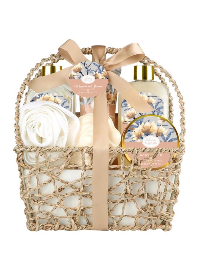 ArioseMonde Home Spa Gift Basket, Bath Spa Kit for Women, with Body Lotion, Shower Gel, Bubble Bath, Body Scrub, Bath Salt, Bath Bomb, Magnolia & Jasmine Bath Gift Set for Women, Bath Gift Basket for Mother's Day - Image 1