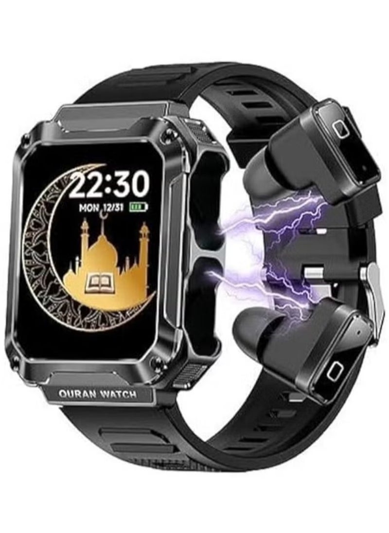 Haino Teko Watch Buds ST-4 Quran Watch & Earbuds Combo | Full Quran (114 Chapters), 5 Times Prayer Times, 4GB MP3 Speaker, Bluetooth Earbuds, Stylish Design, Ideal for Daily Use, iPhone & Android Compatible  - Image 1