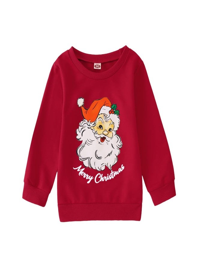 KEKEMI Toddler Christmas Crewneck Sweatshirt Retro Santa Graphic Pullover Top Baby Boy Girl Merry Christmas Long Sleeve Shirt (Red, 2-3 Years) - Image 1