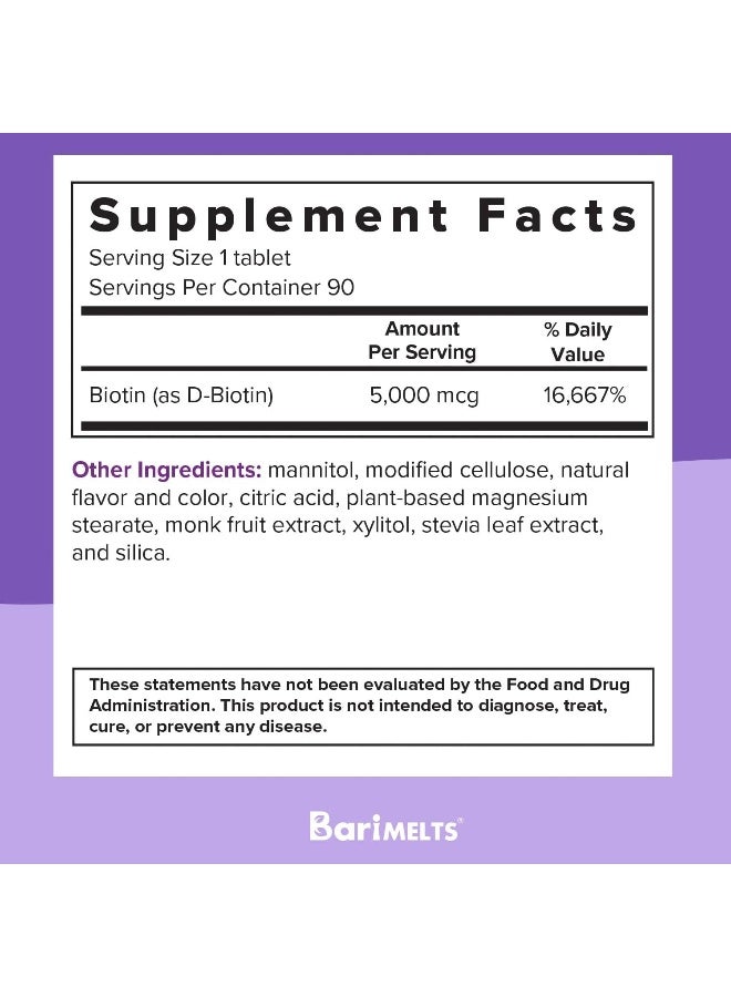 BariMelts Biotin, Dissolvable Bariatric Vitamins, Natural Strawberry Flavor, 90 Fast Melting Tablets - Image 5