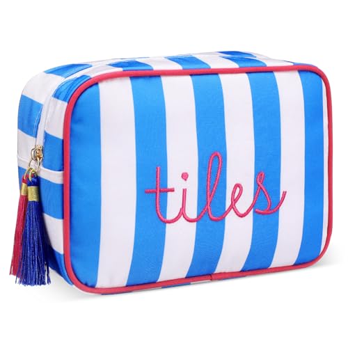 Sanwuta Mahjong Tile Bag with Zipper Striped Embroidered Mahjong Storage Pouch Mah Jong Bags for Tiles Board Game Pieces Game Party Travel Gatherings AccessoriesDark BlueClassic - Image 1