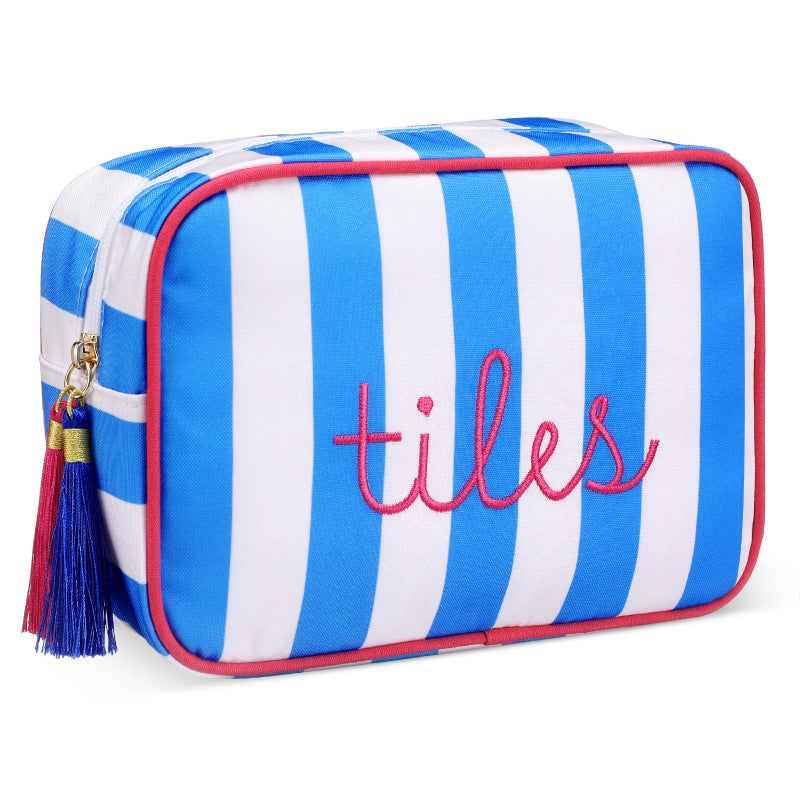 Sanwuta Mahjong Tile Bag with Zipper Striped Embroidered Mahjong Storage Pouch Mah Jong Bags for Tiles Board Game Pieces Game Party Travel Gatherings AccessoriesDark BlueClassic - Image 3