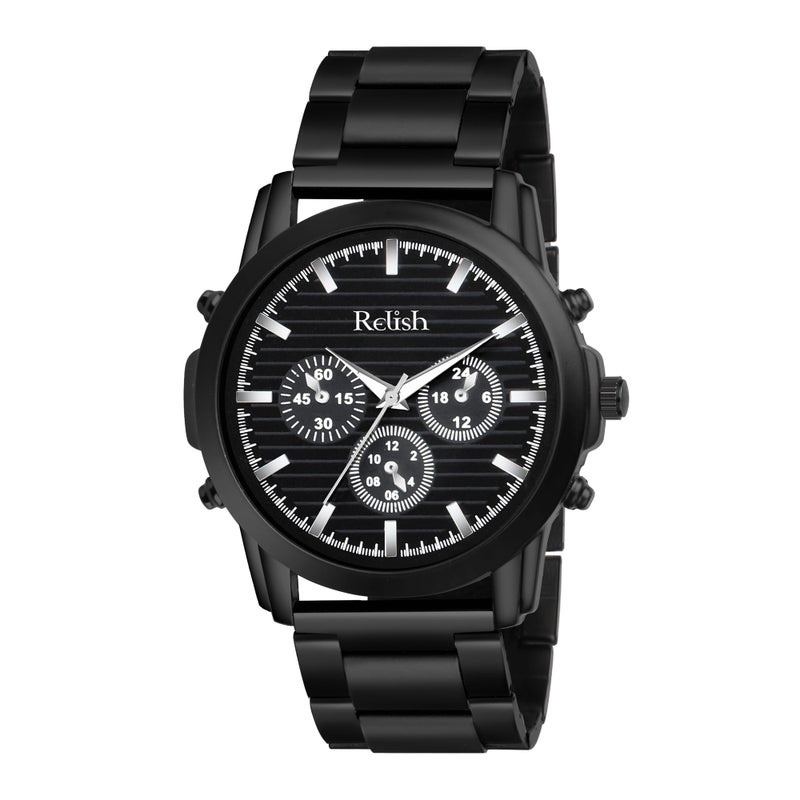 Relish Black Quartz Analog Watch | Black Dial with Stainless Steel Chain Wristwatch for Men & Boys - Image 4