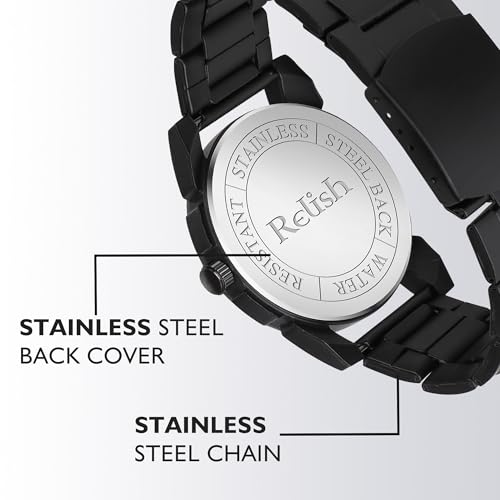 Relish Black Quartz Analog Watch | Black Dial with Stainless Steel Chain Wristwatch for Men & Boys - Image 5