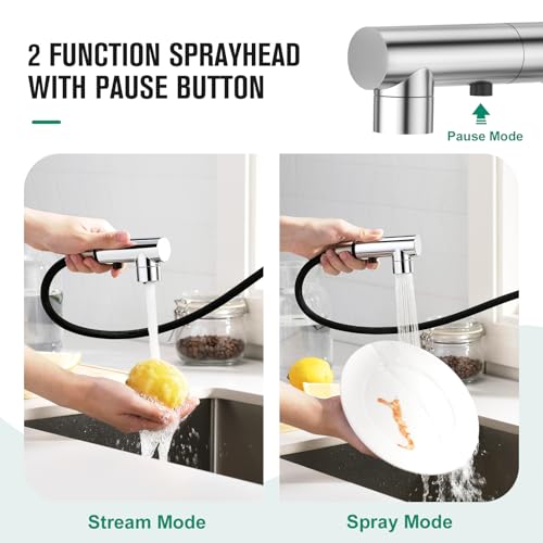 CREA Single Handle Bar Faucet with Pull Out Sprayer Chrome3 Hole Deck PlateMini Prep Faucet for KitchenBathroom and Outdoor Use - Image 3