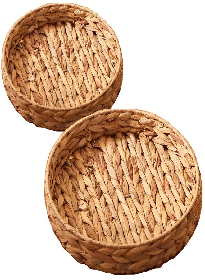 Varku 2Pcs Round Wicker Basket Tray, Large Woven Trays for Coffee Table Decor, Natural Water Hyacinth Serving Trays for Decor and Organization - Image 1