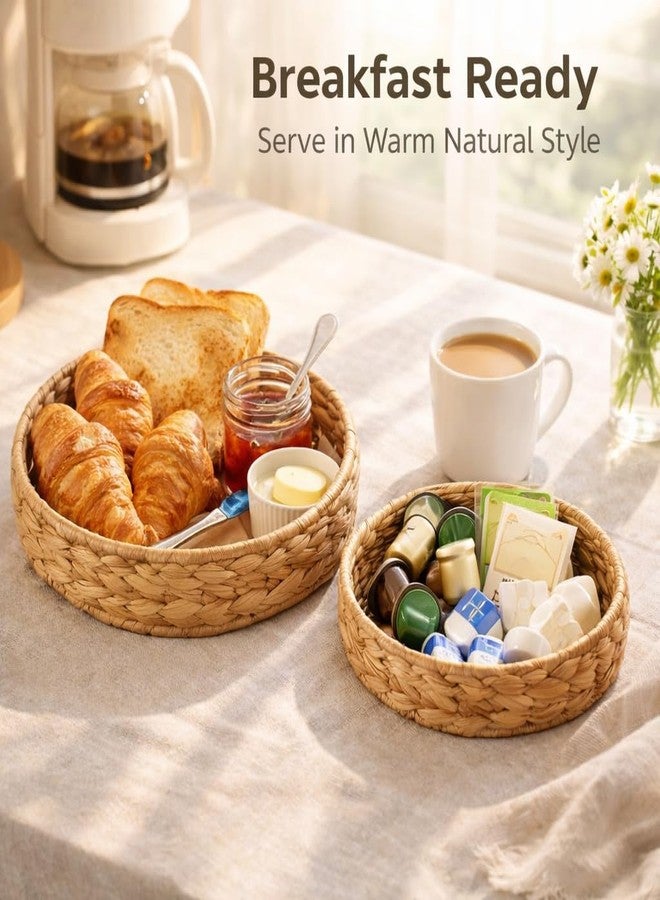 Varku 2Pcs Round Wicker Basket Tray, Large Woven Trays for Coffee Table Decor, Natural Water Hyacinth Serving Trays for Decor and Organization - Image 3