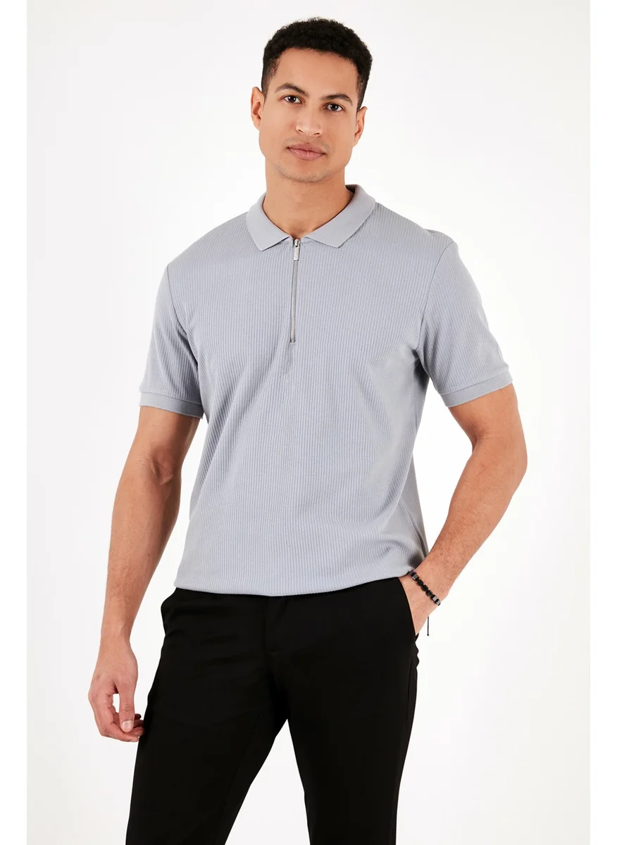 بوراتي Cotton Regular Fit Zippered Polo Collar T Shirt Men's Polo T Shirt 5902738