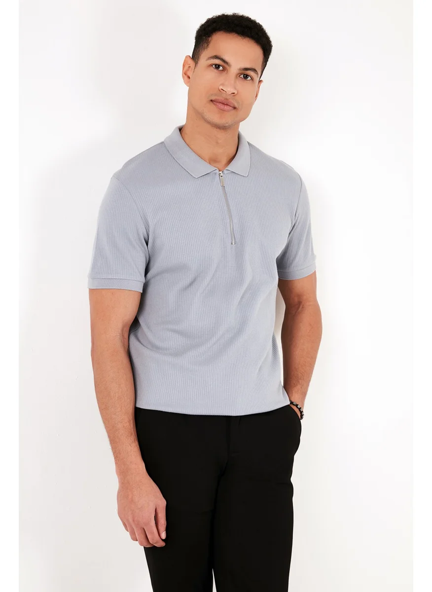 بوراتي Cotton Regular Fit Zippered Polo Collar T Shirt Men's Polo T Shirt 5902738