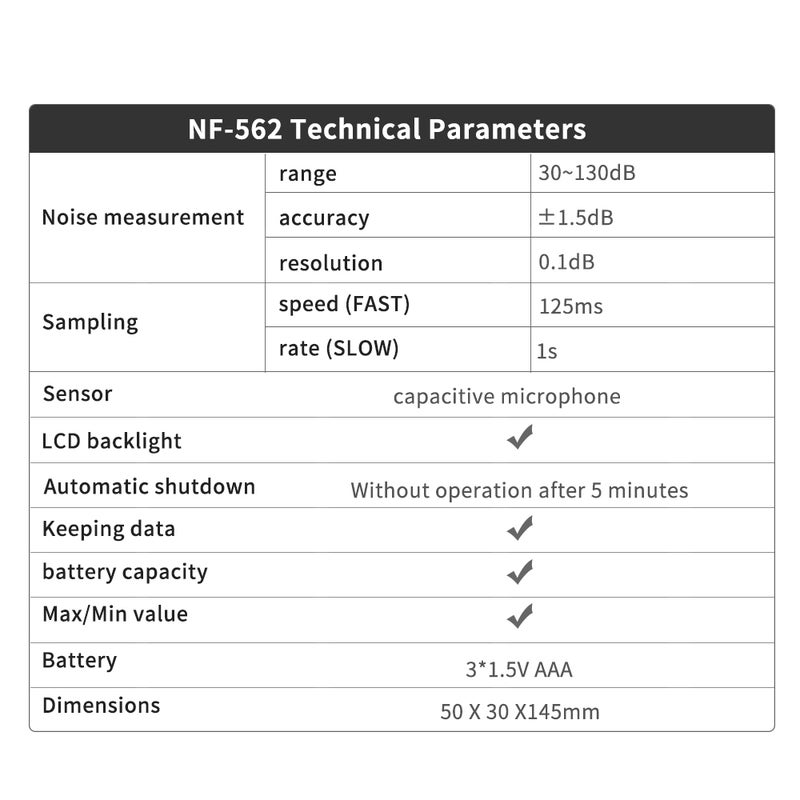 NOYAFA NF-562 High-precision Sound Level Meter Decibel Detector Handheld Noise Tester 30~130dB Noise Measuring Instrument - Image 2