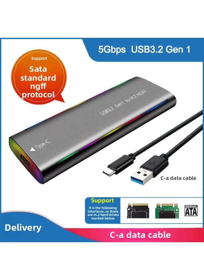 Generic M.2 Solid State USB3.1NGFF & Nvme Protocol Hard Disk Box Type-C RGB Light Aluminum Alloy Mobile Hard Disk Box-Color:TN08-L-AC(NGFF Protocol) Gray  - Image 1