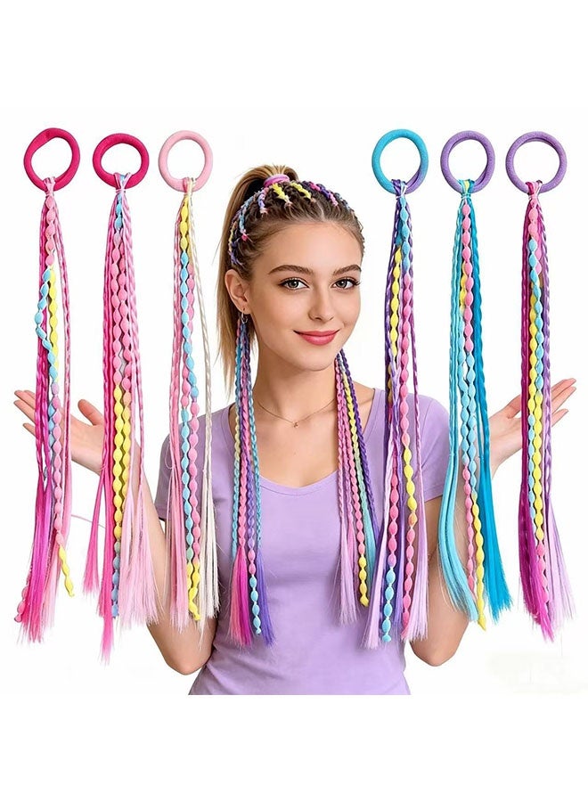 Happy D Colored Hair Extensions for girls,Braided Ponytail Extension,Hair Accessories for Girls,colored hair braids extensions,6pcs Crazy Day Accessories hair tie with (6PCS Colorful Braids) - Image 2
