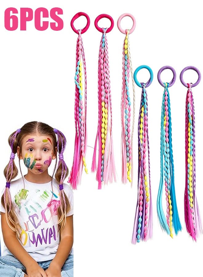 Happy D Colored Hair Extensions for girls,Braided Ponytail Extension,Hair Accessories for Girls,colored hair braids extensions,6pcs Crazy Day Accessories hair tie with (6PCS Colorful Braids) - Image 1